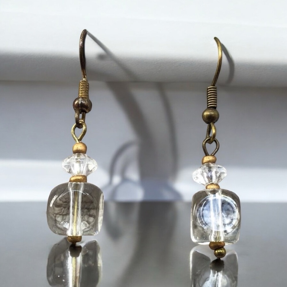 Handcrafted Glass Lampwork Bead Earrings | Gold, Bronze And Glass Beads Handmade - Picture 9 of 9